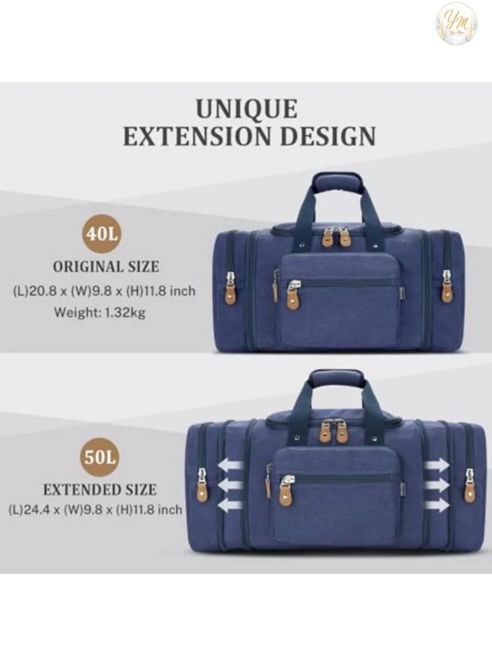 Expandable Canvas Travel Duffel Bag 60L Carry-On Weekender Overnight Bag